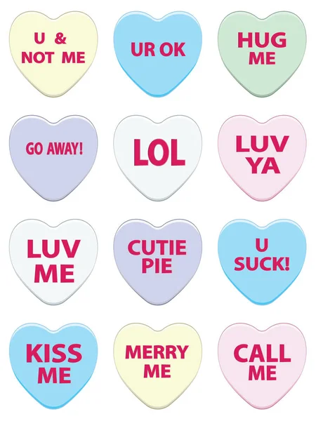 Collection of Conversation Hearts — Stock Vector