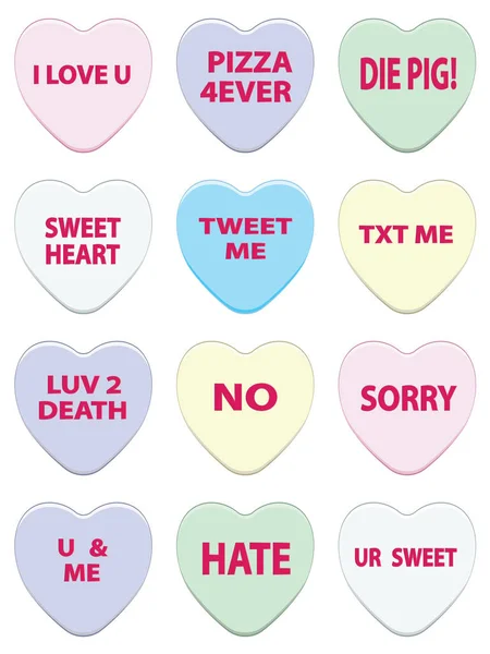 Collection of Conversation Hearts — Stock Vector