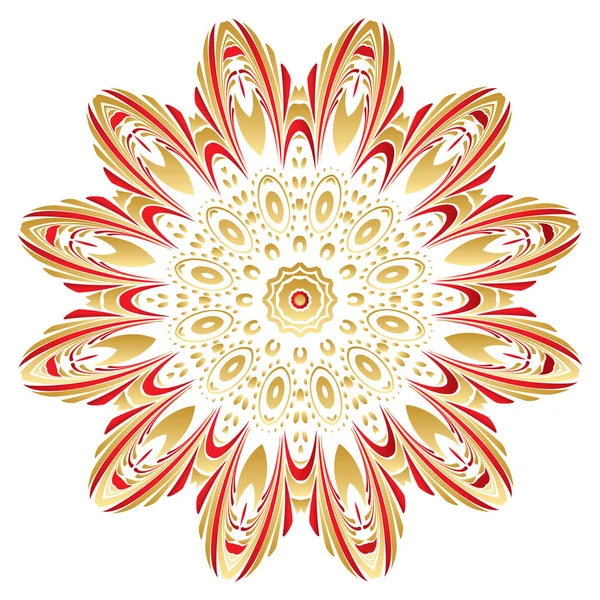 Цветочное золото и красный круглый орнамент — стоковый вектор