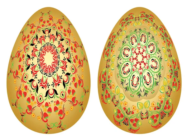 Adornos de fresa en huevos de Pascua — Vector de stock