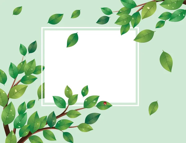 Знамя с зелеными листьями на ветке — стоковый вектор