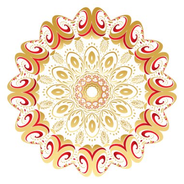 Çiçek altın ve kırmızı yuvarlak süsleme