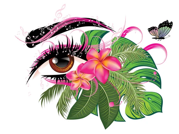 Eye with floral and music notes — Stock Vector