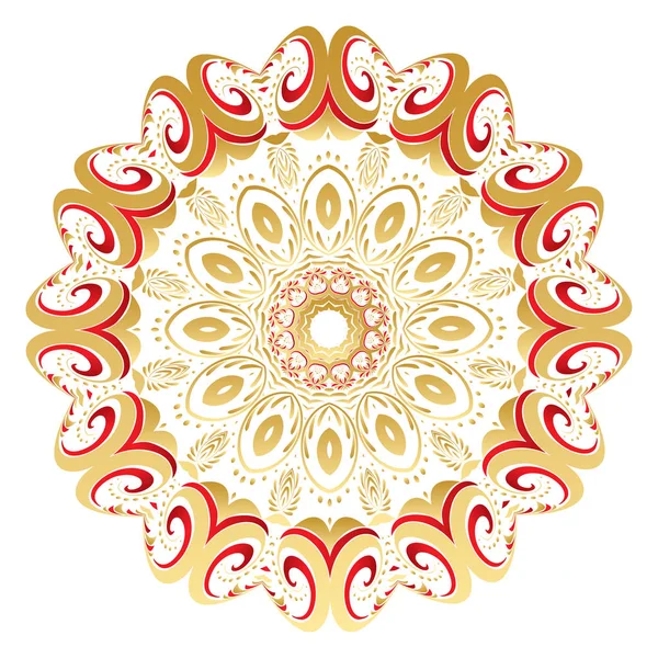 Floral Gold and Red Round Ornament — Stock Vector
