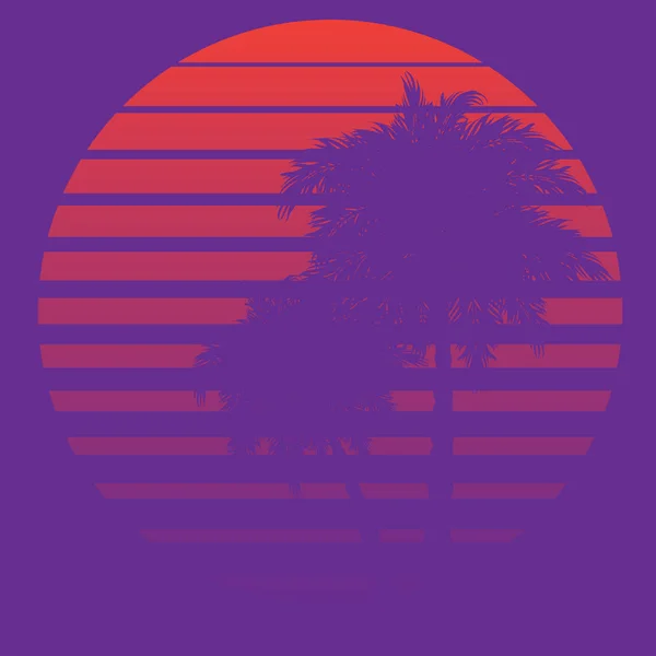 Retro striped sun and palm — Stock Vector