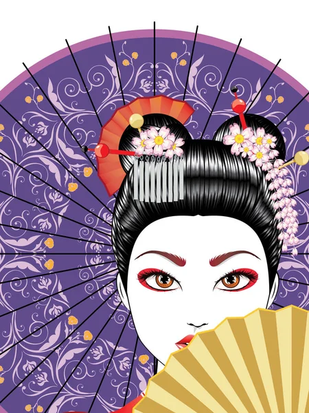 Geisha with Fan — Stock Vector