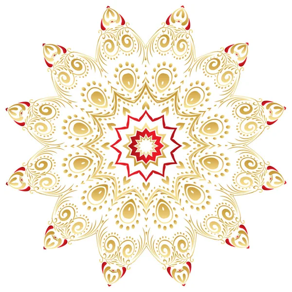 Florales Gold und rotes rundes Ornament — Stockvektor
