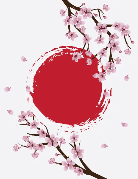 Striscione Tema Primaverile Con Sakura Fiori Ciliegio — Vettoriale Stock