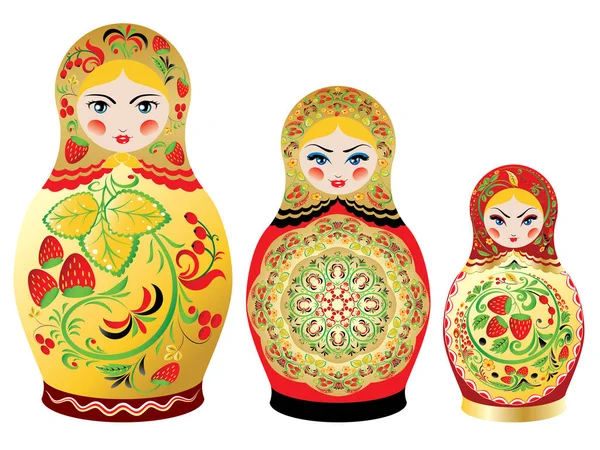 Muñecas Recuerdo Ruso Tradicional Matryoshka Decoradas Con Adornos Populares — Vector de stock