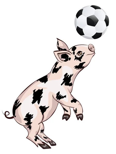 Cartone Animato Carino Allegro Maialino Con Pallone Calcio Illustrazione — Vettoriale Stock