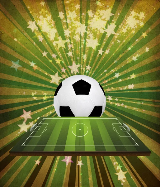 Digital illustration of football, soccer ball on abstract field in perspective view.