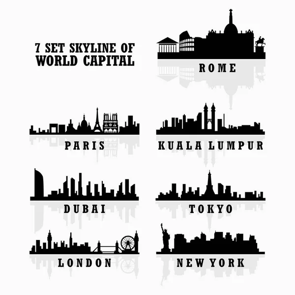 Ensemble de grandes villes dans le monde silhouette silhouette collections — Image vectorielle