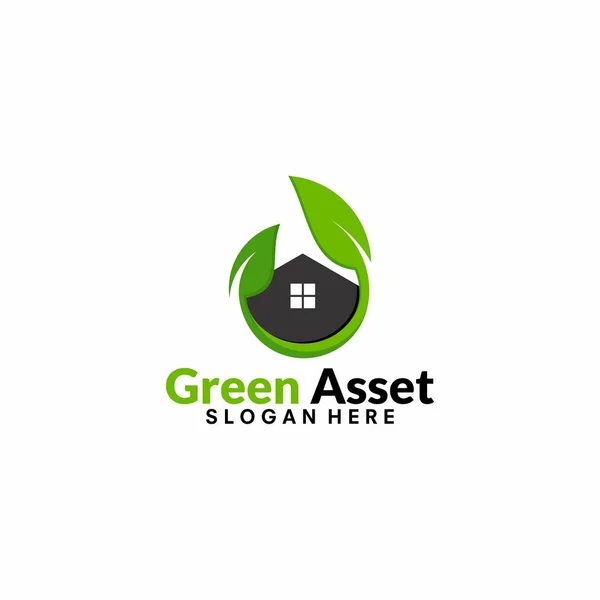 Nemovitostí, zelený dům, zelená aktiv, zelené investovat, logo kultovní vektorové ilustrace — Stockový vektor