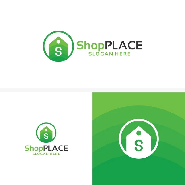 Shopping Center Logo Template Design, Shop plaats, prijskaartje sjabloon ontwerpen logo vectorillustratie — Stockvector