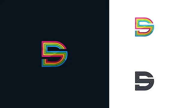 Iconische D en S eerste logo kleurrijke lijn kunst vectorillustratie — Stockvector