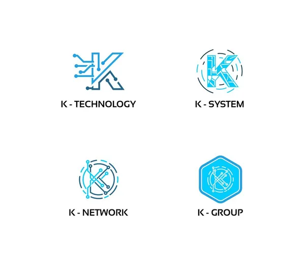 K inicial conjunto de vetor logotipo Tech —  Vetores de Stock