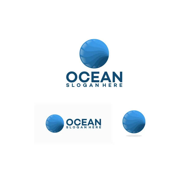 Design astratto del logo dell'oceano con onde. Illustrazione vettoriale — Vettoriale Stock