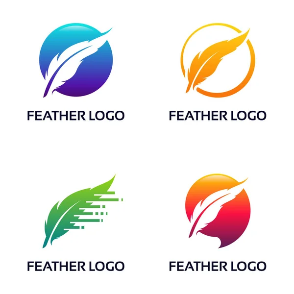 Modern Tüy logosu seti, Avukat Hukuk firması Logo tasarımı Feather Quill sembol vektör tasarımı şablonu