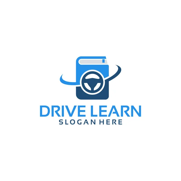 Drive Learn Logo con libro y elemento Steer — Vector de stock