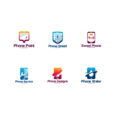 Mobil Logo Tasarımı Koleksiyonu konsept, Telefon Logo Tasarımı Şablonu