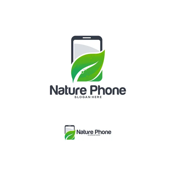 Green Phone logo designs, Nature Technology logo template vector — Stock Vector