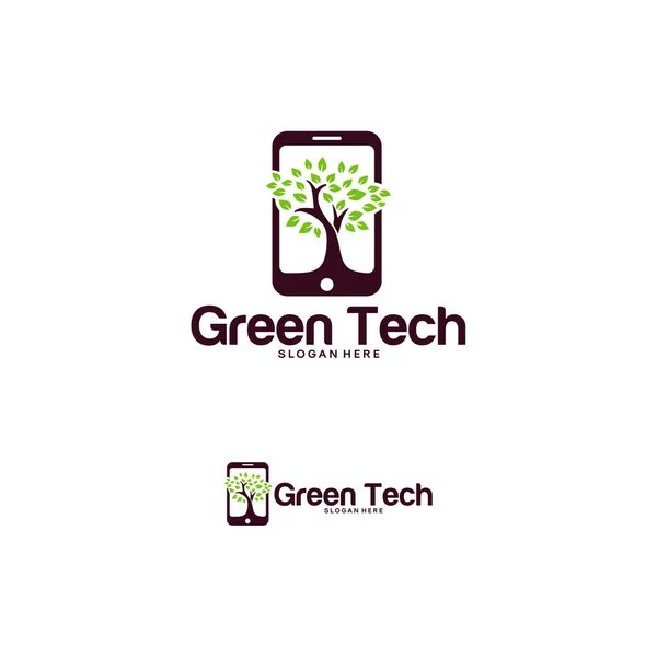 녹색 전화 로고 디자인 벡터, 녹색 기술 로고 템플릿 — 스톡 벡터
