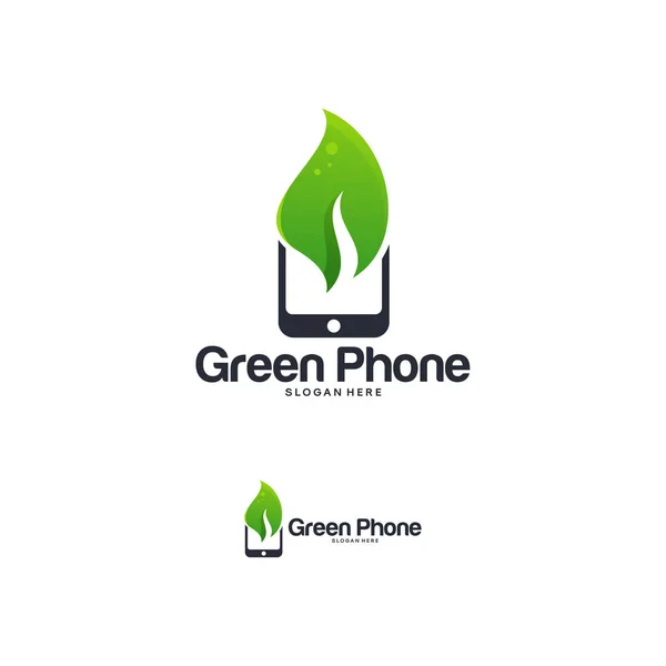 녹색 전화 로고 디자인, 자연 기술 로고 템플릿 벡터 — 스톡 벡터