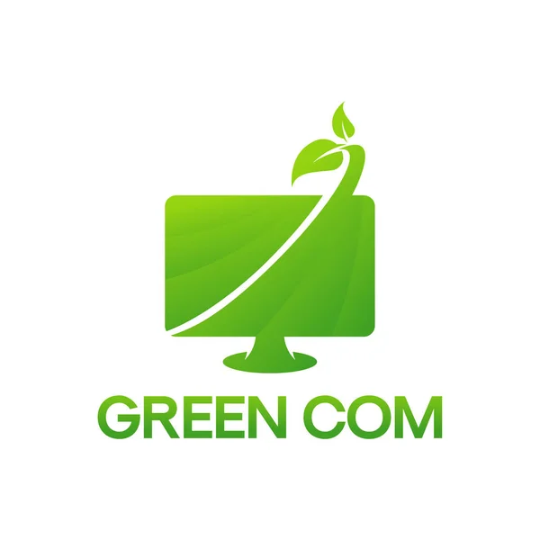 Modèle de logo d'ordinateur vert, conception de logo Nature Computer Technology vecteur — Image vectorielle