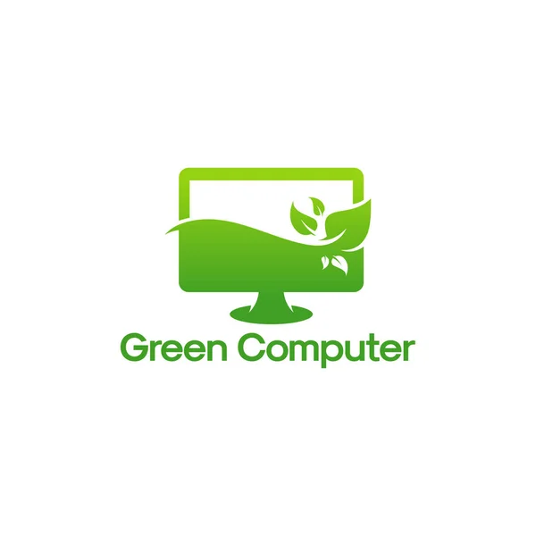 Шаблон логотипа Green Computer, вектор дизайна логотипа Nature Computer Technology — стоковый вектор