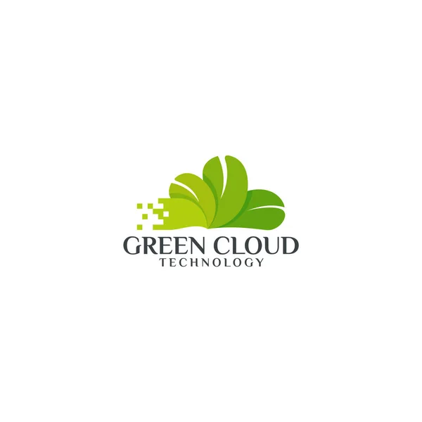 잎 요소 벡터 삽화가 있는 녹색 구름 로고 — 스톡 벡터