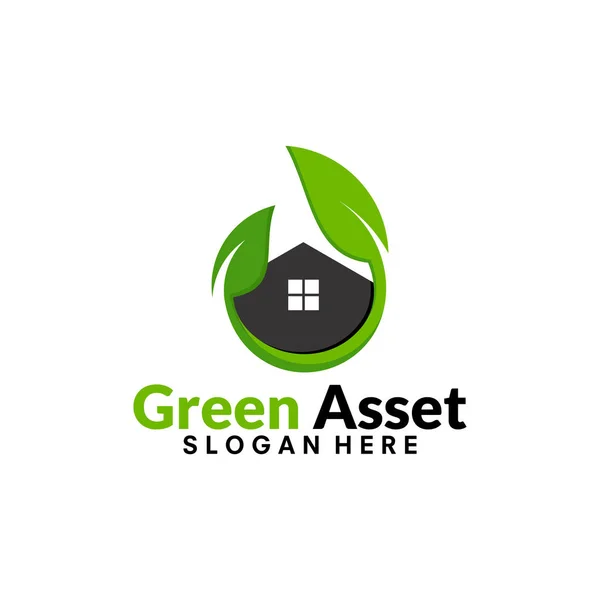 Gayrimenkul, yeşil ev, yeşil kıymet, yeşil yatırım, logo ikonik vektör çizim — Stok Vektör