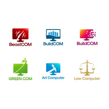 Bilgisayar logosu kümesi vektör illüstrasyonunu tasarladı