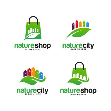 Nature Shop Center logo şablon tasarımlarını, Doğa Dükkanı logo toplama vektörünü ayarla