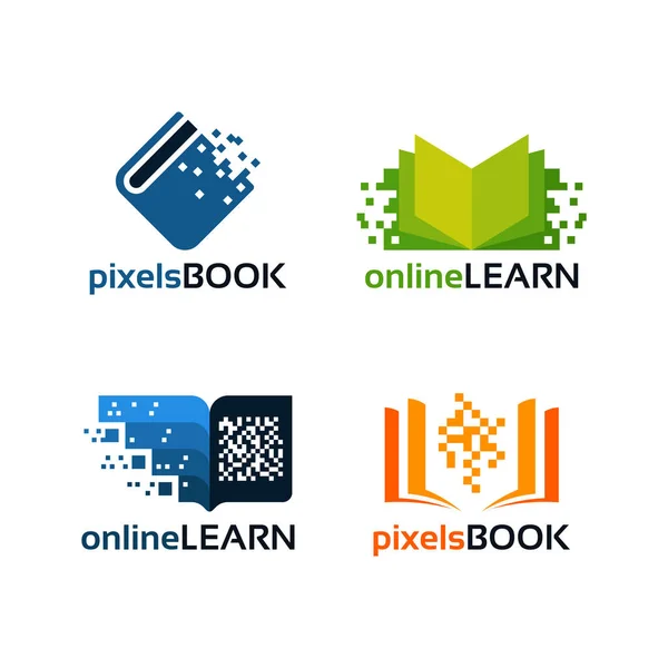 Conjunto de Online Education Logo plantilla, pixel libro educación logo plantilla diseños vector ilustración — Vector de stock