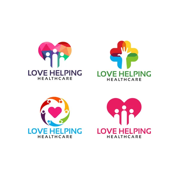 愛のセットロゴテンプレートのデザインベクトル図、愛のシンボルを持つ人々の慈善ロゴのデザインテンプレート — ストックベクタ