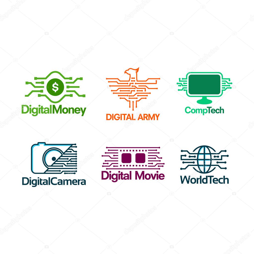 Set of Digital logo template, Set of Technology logo designs vector