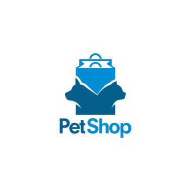 Köpek kafası ve Kedi kafası illüstrasyonlu Pet Shop logosu tasarımları