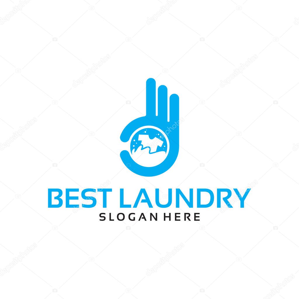 Best Laundry Logo Template with Hand Gesture vector illustration