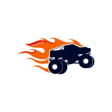 Extreme Monster Truck logo, Extreme Monster Truck with fire flame logo template