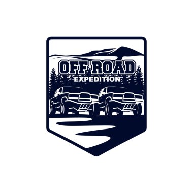 Monster Truck Logo Badge, Off Road Car Logo with Mountain Symbol