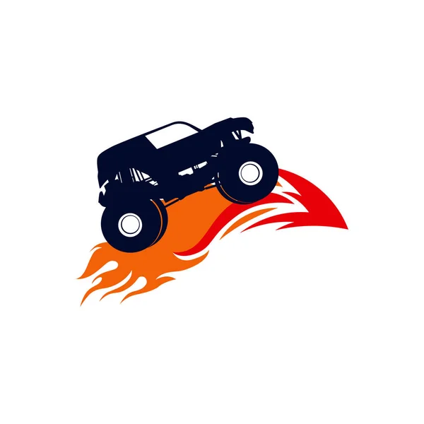Extreme Monster Truck Logo, Extreme Monster Truck mit Feuer Flamme Logo Vorlage — Stockvektor
