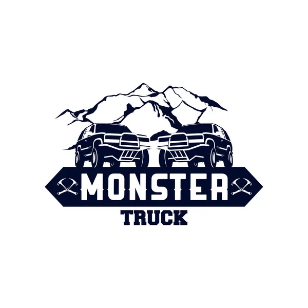 Знак логотипа грузовика-монстра, логотип внедорожника с символом горы — стоковый вектор