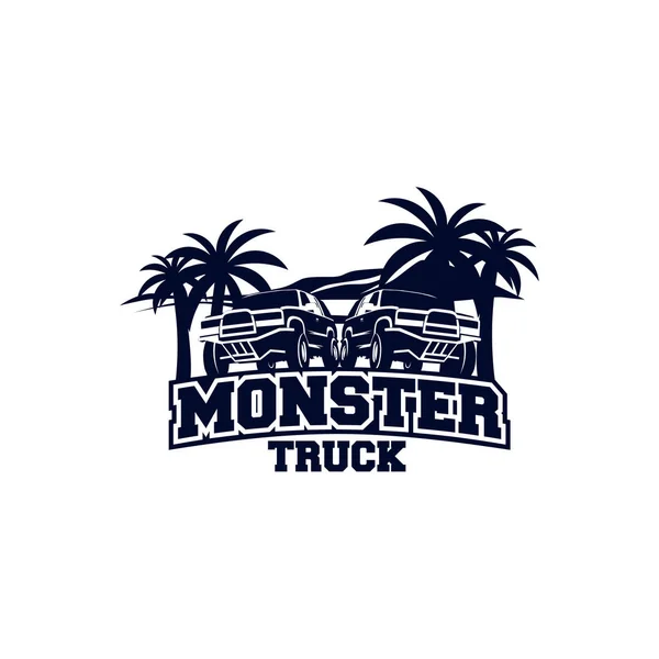 Знак логотипа грузовика-монстра, логотип внедорожника с символом горы — стоковый вектор