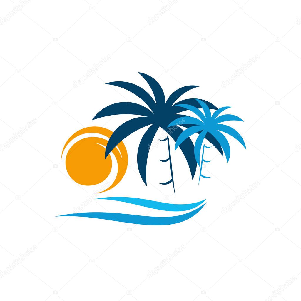 Palm Tree With ocean wave logo template vector, Travel logo template, Beach icon