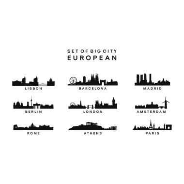 set of Big City European Skyline Silhouette vector template