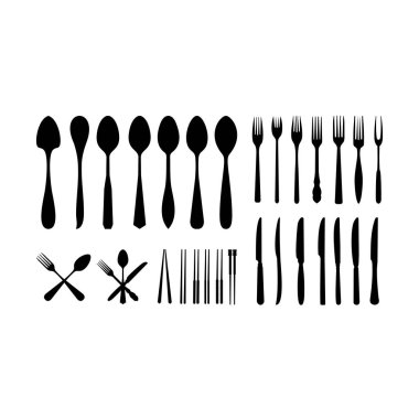 Çatal bıçak, çatal bıçak ve çubuk siluet çizimi seti