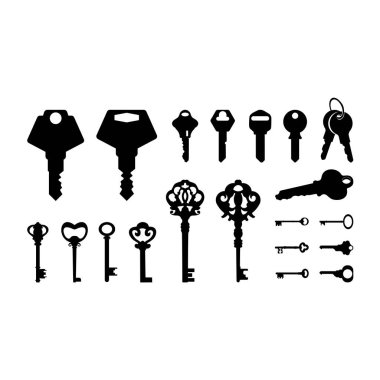 Set Modern and Classic Key Silhouette vector illustration