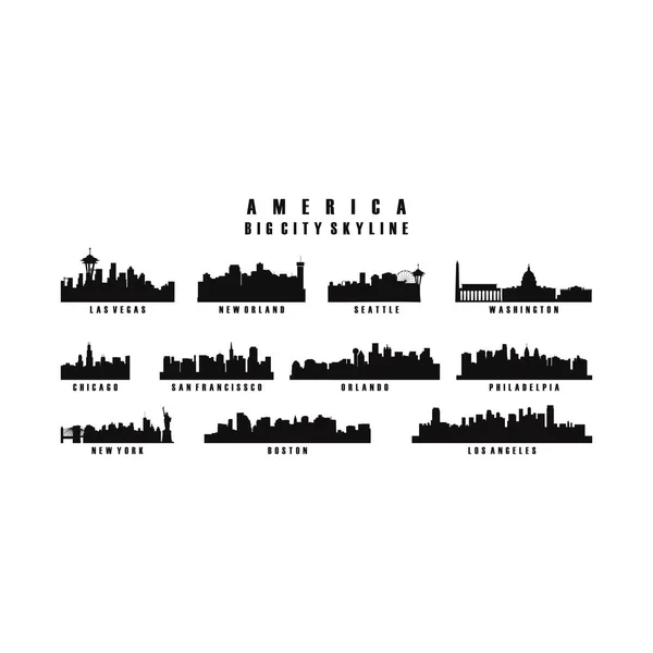 America Big city Skyline silhouette vector, USA City Skyline Silhouette set vector — Stock vektor