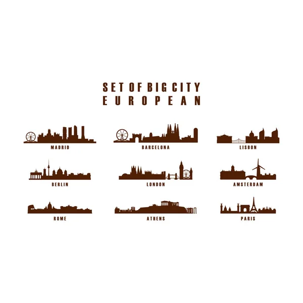 Ensemble de gabarit vectoriel silhouette Big City European Skyline — Image vectorielle