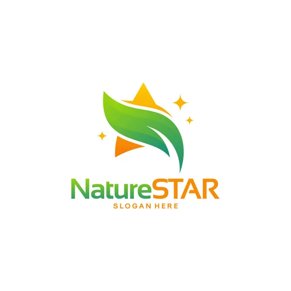 Logotipo da natureza de PrintShiny, Logotipo brilhante da folha, Logotipo brilhante da fazenda, Ilustração do vetor do modelo do símbolo da estrela da natureza — Vetor de Stock